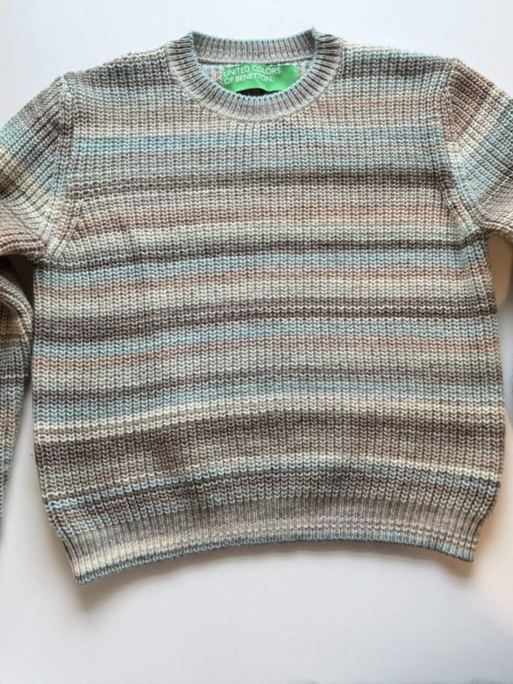 United Colors of Benetton Crew Neck Multicolored Stripe Long Sleeve Sweater sz L